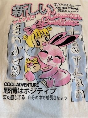 Zara White Tee with Pink Bunny and Yellow Hair Cartoon Print